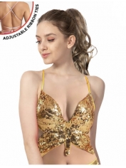 70s Costume Gold BUTTERFLY SEQUIN TOP - Womens 70s Disco Costumes 